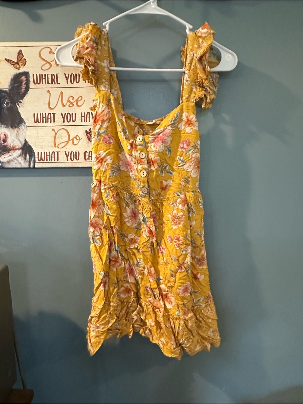 Yellow Floral Ruffle Sundress - Lightweight Women’s Dress